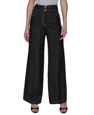 KARL LAGERFELD PARIS - Women's Contrast-Stitch Wide-Leg Pants