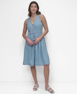 DKNY - Women's Sleeveless Zip-Front Fit & Flare Dress