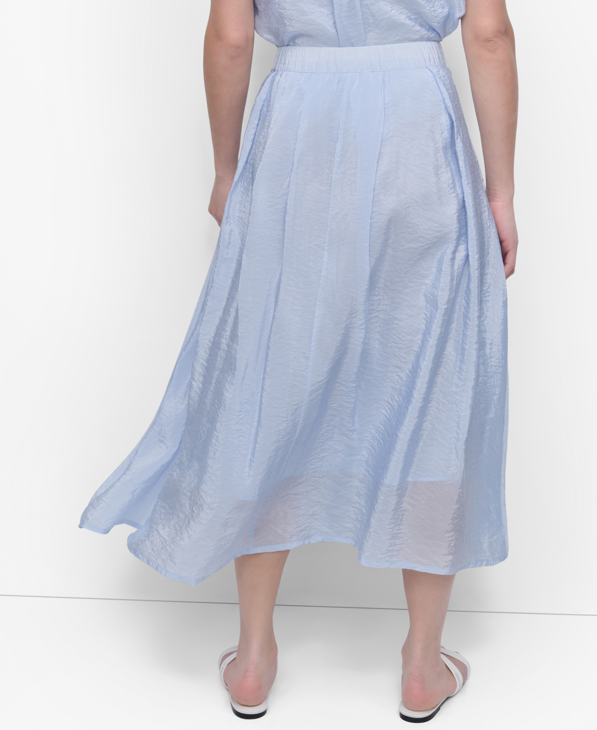 Shop Dkny Women's Zip-front Tech Midi Skirt In Skyway Blue
