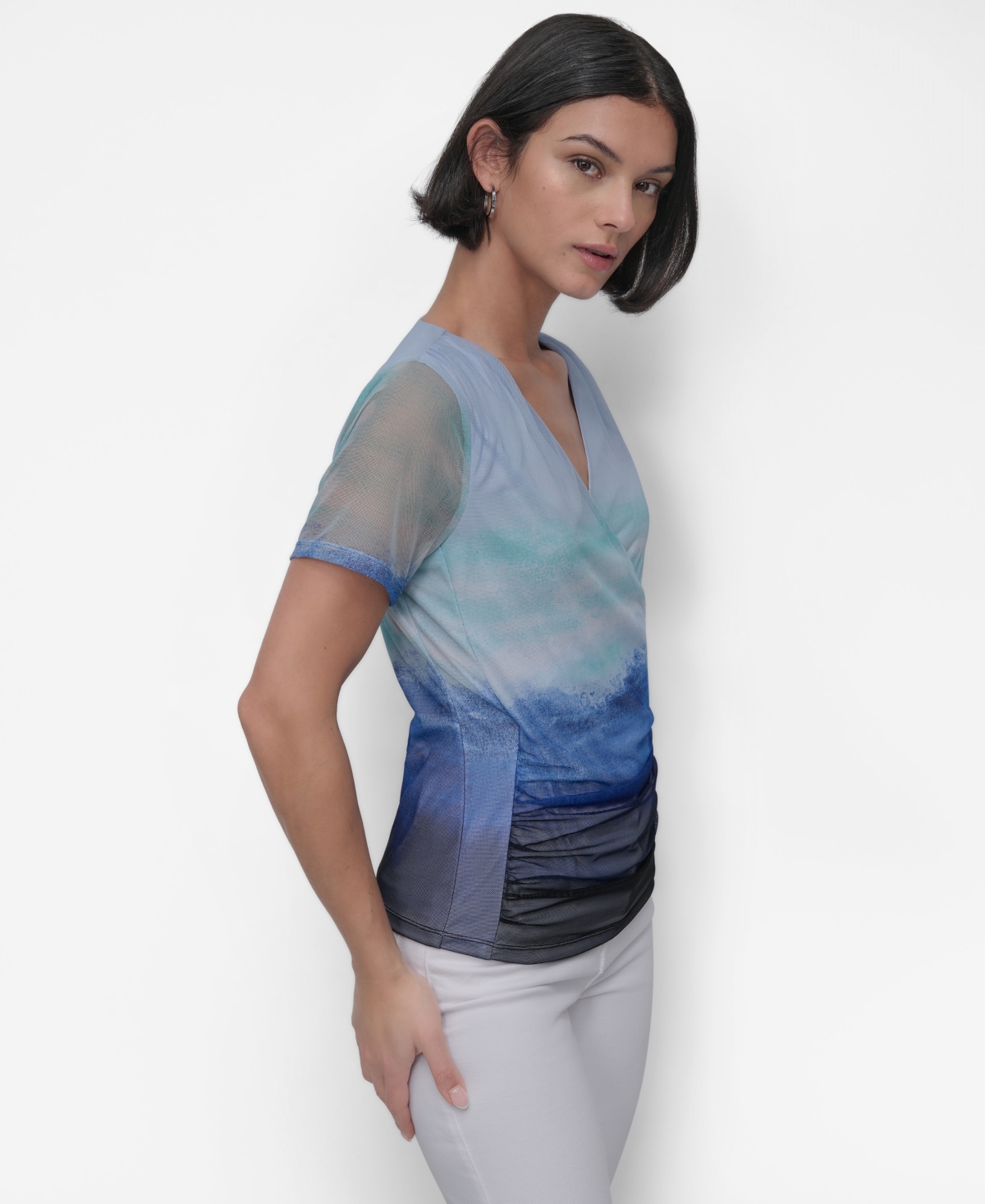 Dkny Ombré Colorblock Mesh Top In Seafoam Ombre Border