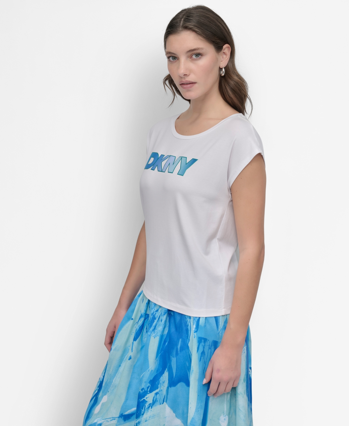 Shop Dkny Women's Sleeveless Raised Logo Tee In White