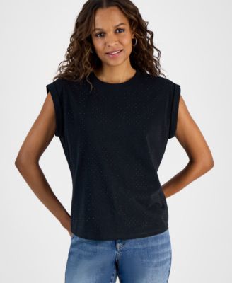Petite Dew Drop Cotton Roll-Sleeve Tee, Created for Macy's