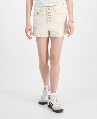 Juniors' Exposed-Button High Rise Destructed Shorts