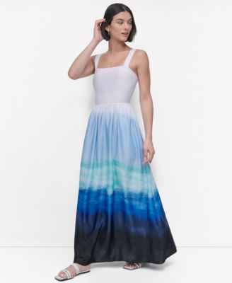 dkny white and blue dress Lace Fit and Flare Wedding Dress