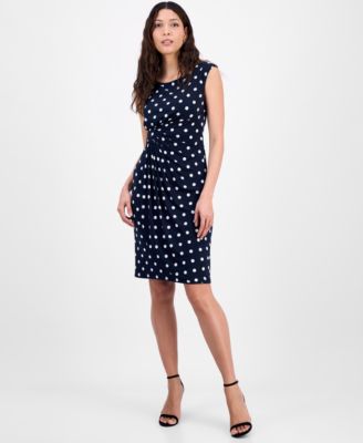 Connected - Women's Gathered Faux-Wrap Polka-Dot Dress