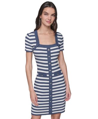 KARL LAGERFELD PARIS - Women's Stripe-Knit Square-Neck Dress