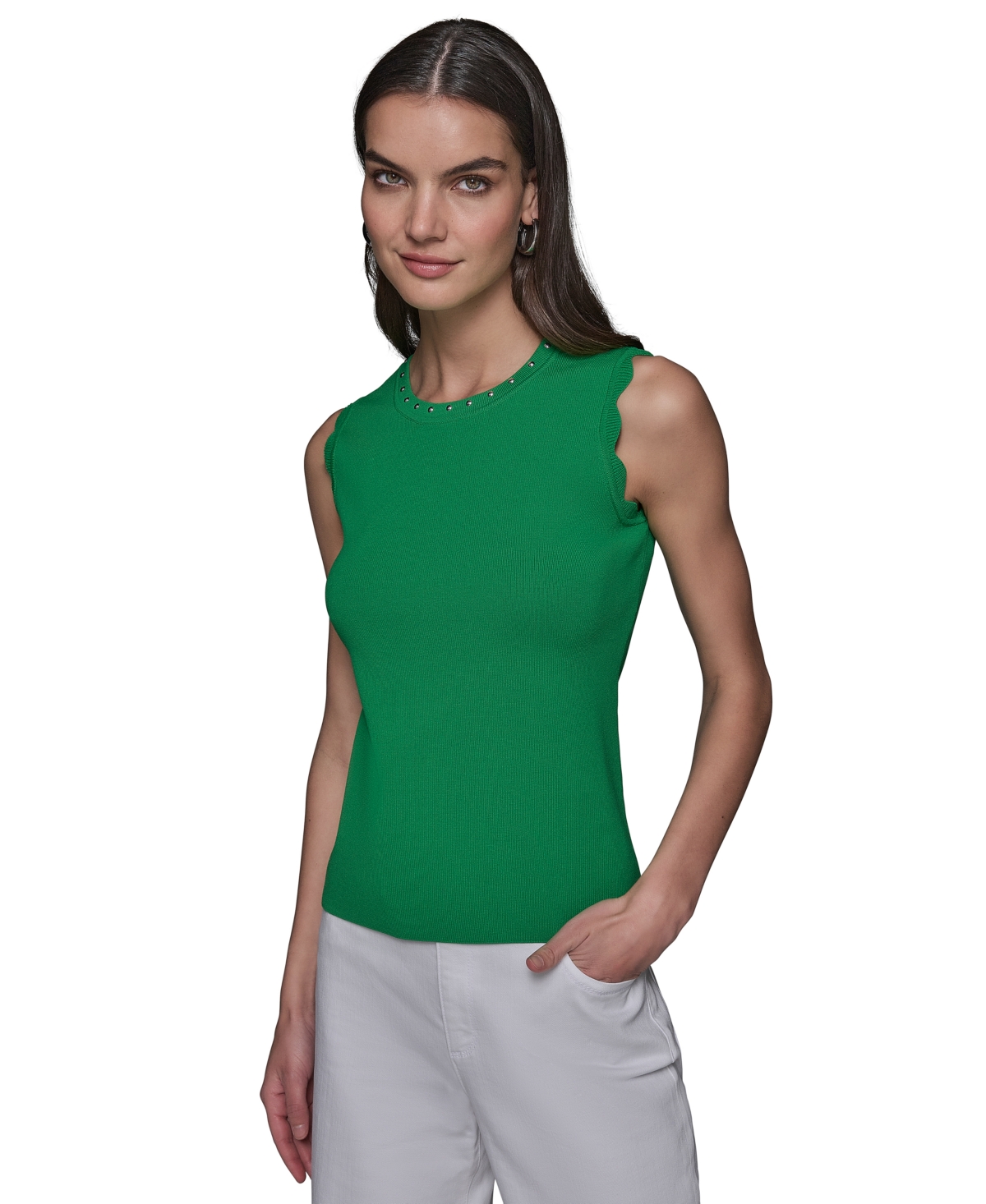 Karl Lagerfeld Women's Scallop-edge Sleeveless Sweater In Flore Green