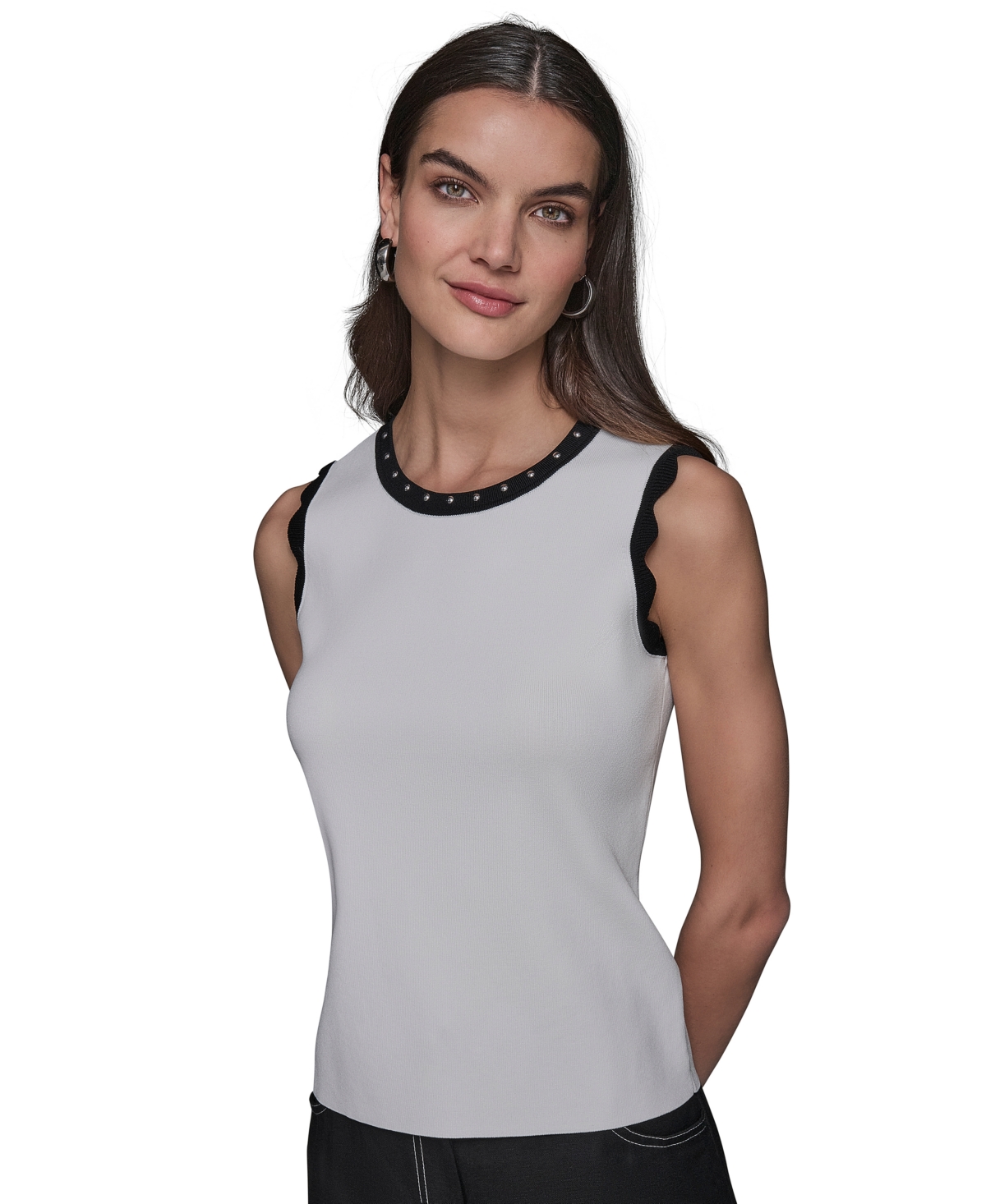 Karl Lagerfeld Women's Scallop-edge Sleeveless Sweater In Soft White  Black