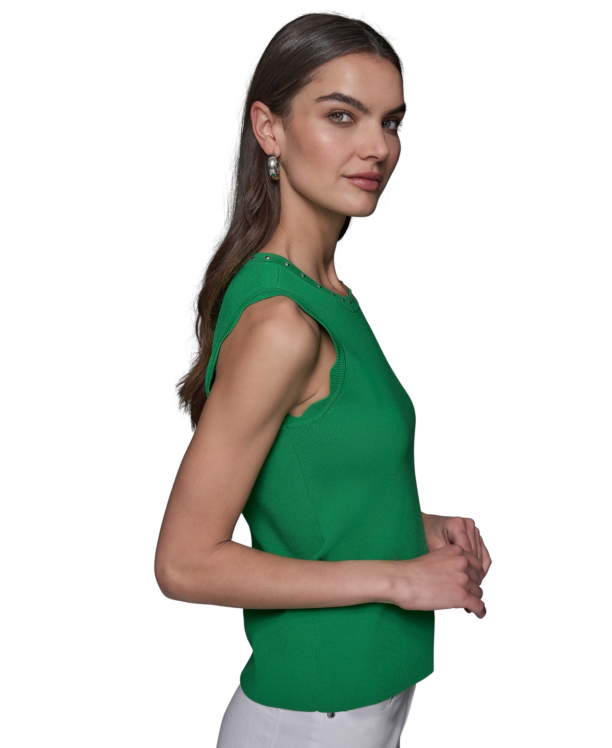 Karl Lagerfeld Women's Scallop-edge Sleeveless Sweater In Flore Green