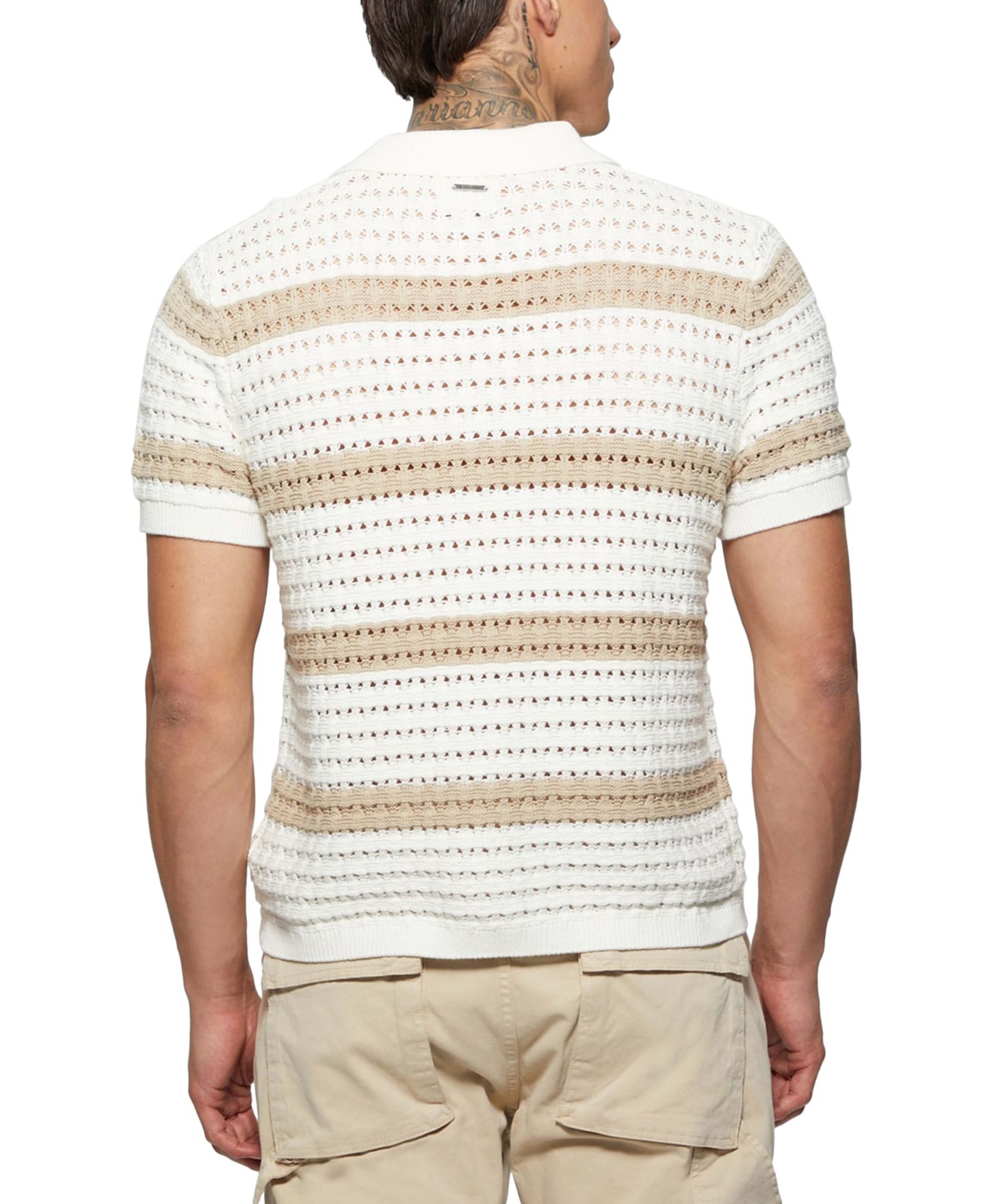 Мужской свитер GUESS Joshua Relaxed Fit Short Sleeve Button-Front Striped, цвет: Белый — фото 4