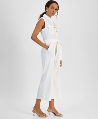 Petite Sleeveless Button-Front Jumpsuit, Created for Macy's