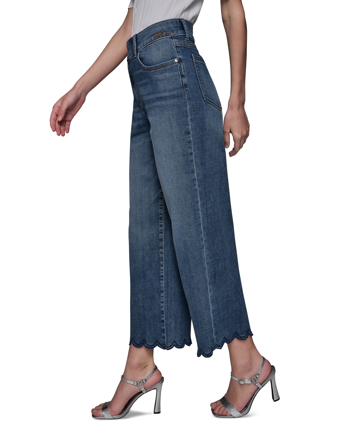 Karl Lagerfeld High Rise Scalloped Jeans In Coastal Blue In Coastal Blue