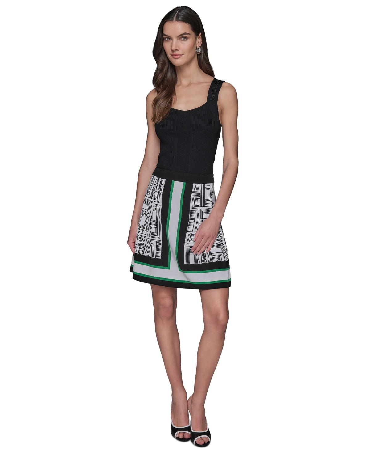 Karl Lagerfeld Women's Border Printed Mini Skirt In Soft White Combo