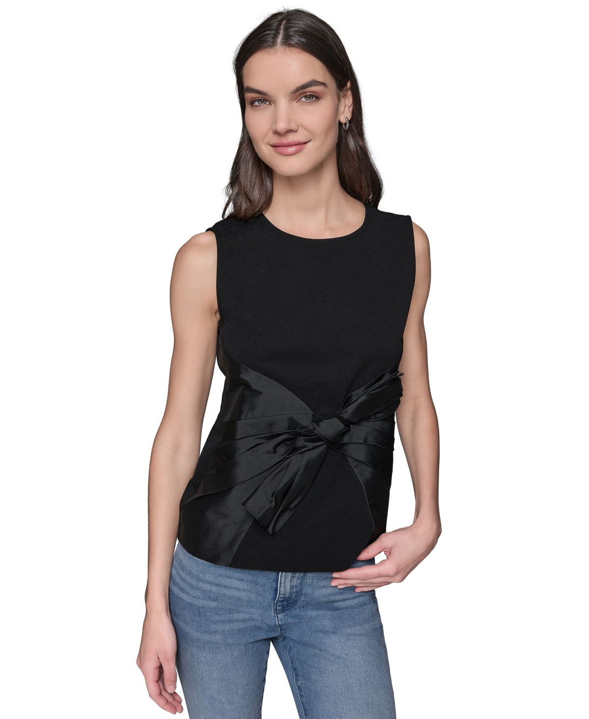 Shop Karl Lagerfeld Women's Sleeveless Satin Bow Top In Black