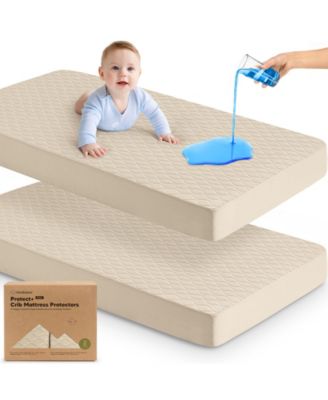 2-Pack Protect+ Waterproof Crib Mattress Protector Covers, Mavy Quilted Cotton Baby Mattress Topper, Toddler Crib Sheets