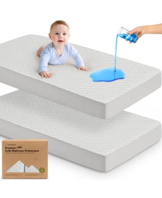 2-Pack Protect+ Waterproof Crib Mattress Protector Covers, Mavy Quilted Cotton Baby Mattress Topper, Toddler Crib Sheets