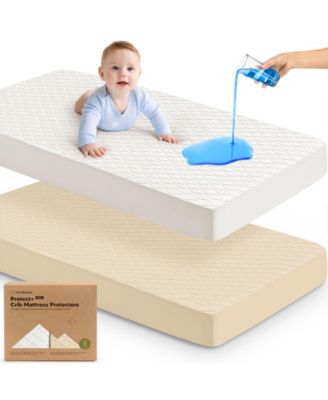 2-Pack Protect+ Waterproof Crib Mattress Protector Covers, Mavy Quilted Cotton Baby Mattress Topper, Toddler Crib Sheets