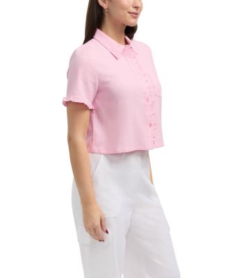 Women's Button Front Shirt with Ruffle Detail