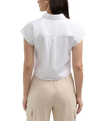 Women's Linen Blend Sleeveless Tie Hem Button Down Top