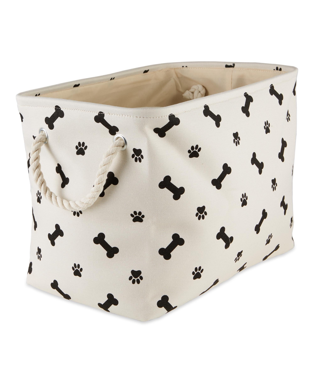 Collapsible Pet Storage Bin with Rope Handles Paw/Bone Print - Black
