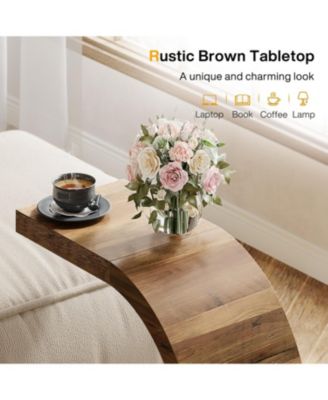 C-Shaped End Table, Wood Side Table for Couch Sofa Living Room Bedroom Small Space, Rustic Brown