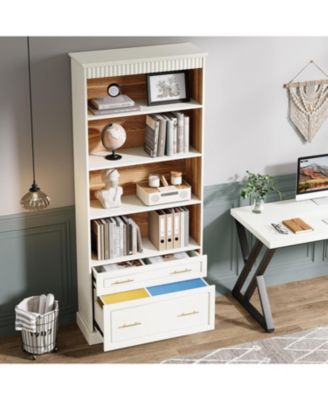 way to origin 2-Drawer File Modern Cabinet with 5-Tier Bookshelf & Large Printer Stand for Home Office