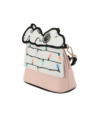 Snoopy Christmas Dog House Pink 7.75" Dome Crossbody Bag