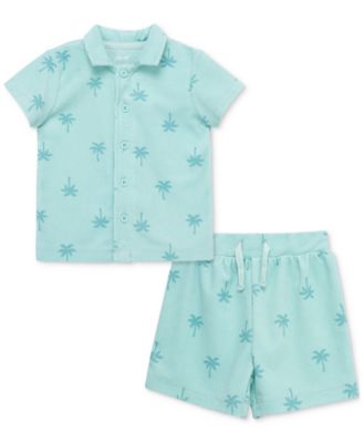 Little Me - Baby Boys 2-Pc. Palm Tree Terry Button-Down Shirt & Shorts Set
