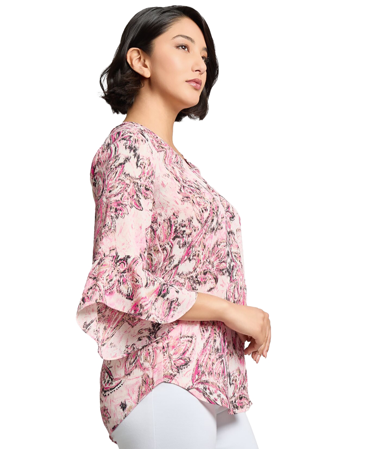 Shop Jones New York Women's Paisley-print Flared-sleeve Tunic In Jones White Multi