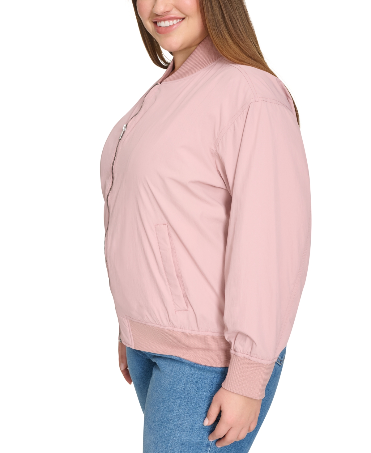 Levi's Trendy Plus Size Lightweight Zip-front Bomber Jacket In Dusty Rose