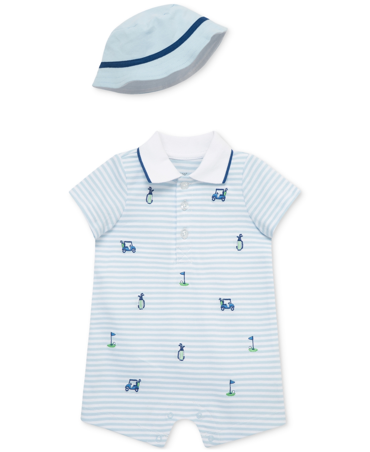 Shop Little Me Baby Boys 2-pc. Embroidered Cotton Romper & Bucket Hat Set