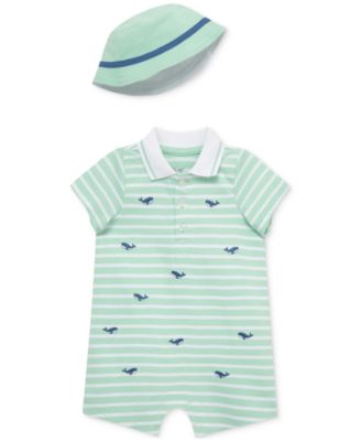 Little Me - Baby Boys 2-Pc. Embroidered Whale Stripe Romper & Bucket Hat Set