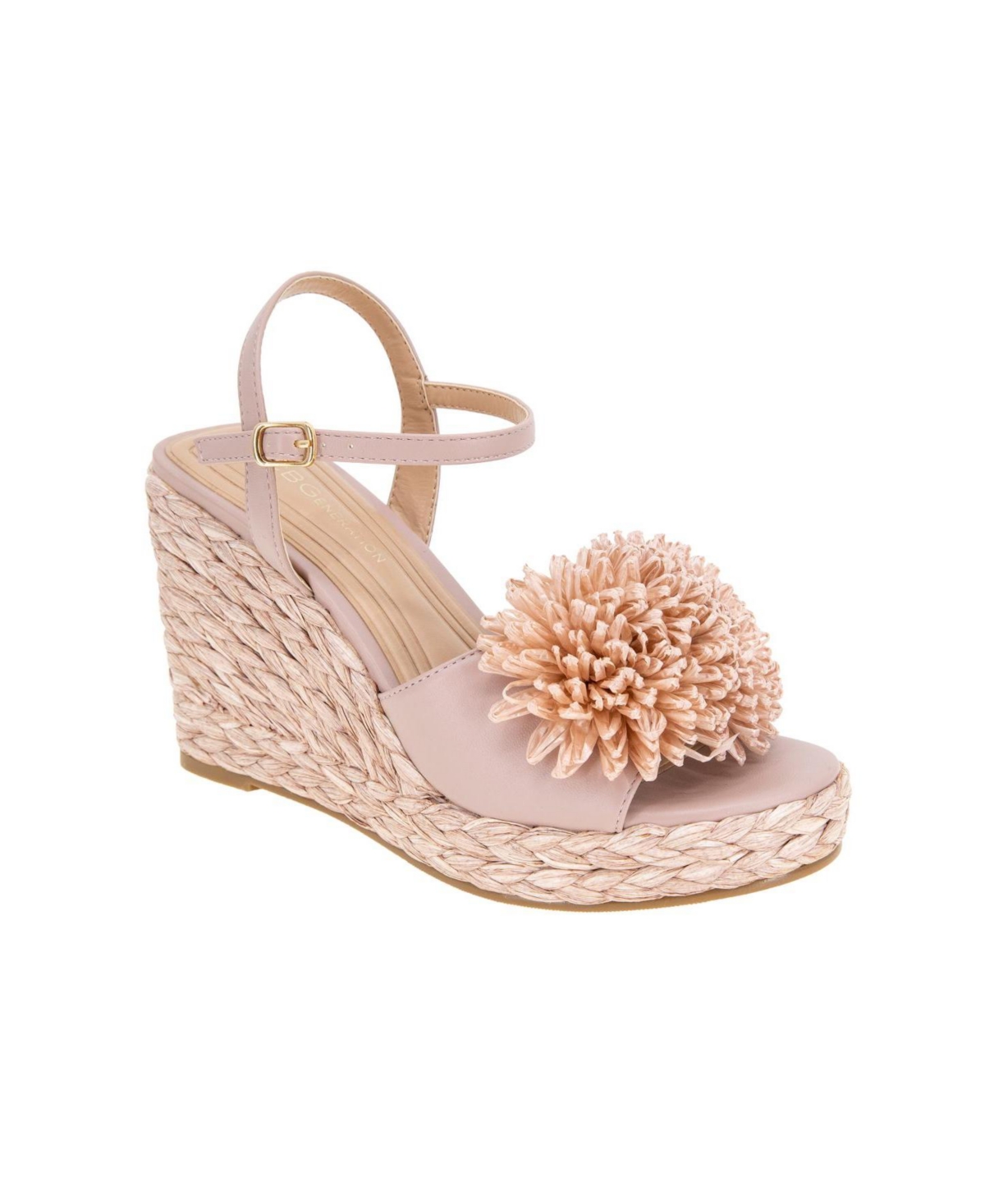 Women's Erika Raffia Flower Wedge Sandals - Adobe Rose