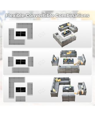 Patio Furniture Set,12 Pieces Outdoor Sectional Sofa Couch Set,Patio Conversation Set with Modular Wicker Deep Seat Chairs,Comfy Cushions,Side