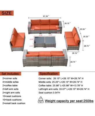 Patio Furniture Set,12 Pieces Outdoor Sectional Sofa Couch Set,Patio Conversation Set with Modular Wicker Deep Seat Chairs,Comfy Cushions,Side