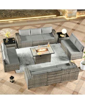 Patio Furniture Set,12 Pieces Outdoor Sectional Sofa Couch Set,Patio Conversation Set with Modular Wicker Deep Seat Chairs,Comfy Cushions,Side
