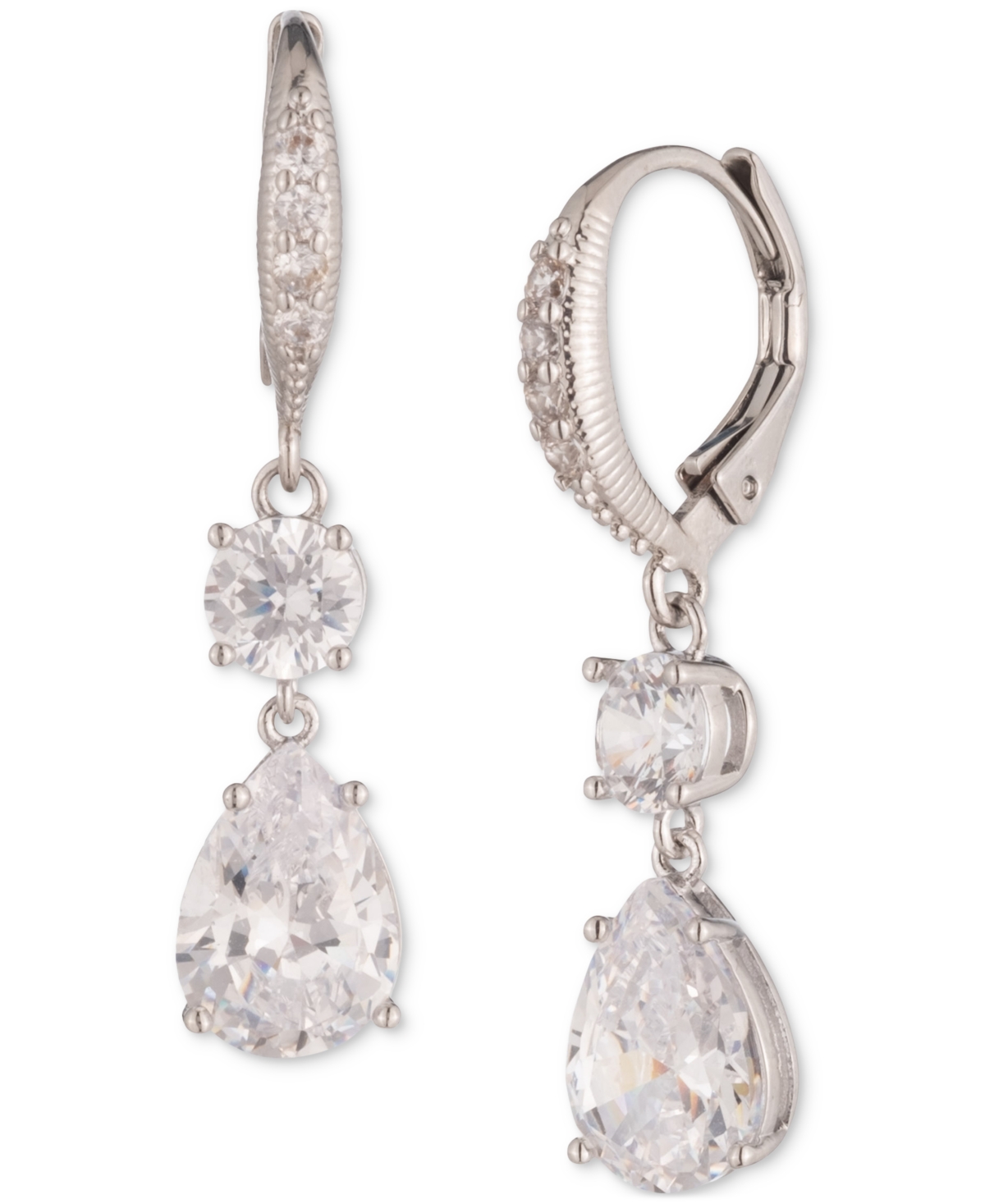 Mixed Cubic Zirconia Double Drop Earrings - Silver