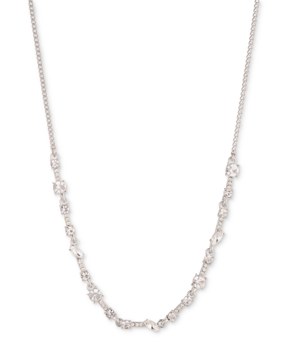 Mixed Crystal Statement Necklace, 16" + 3" extender - Silver