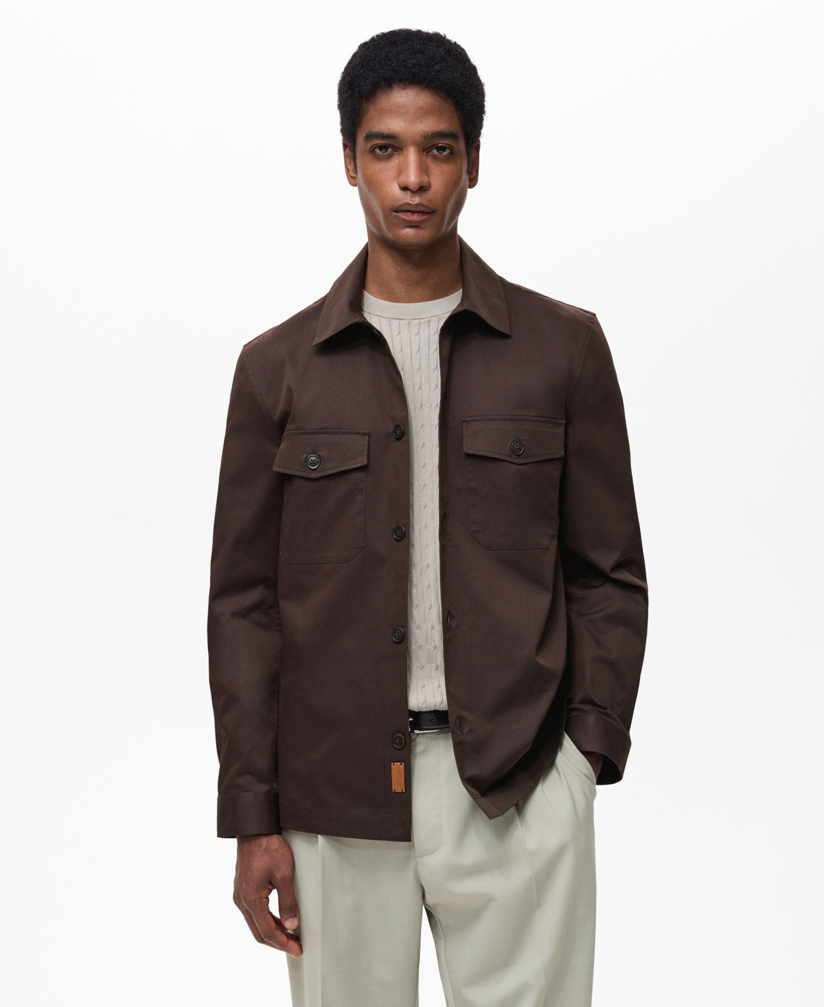Mango Regular Fit Cotton Blend Button-up Overshirt In Chocolate