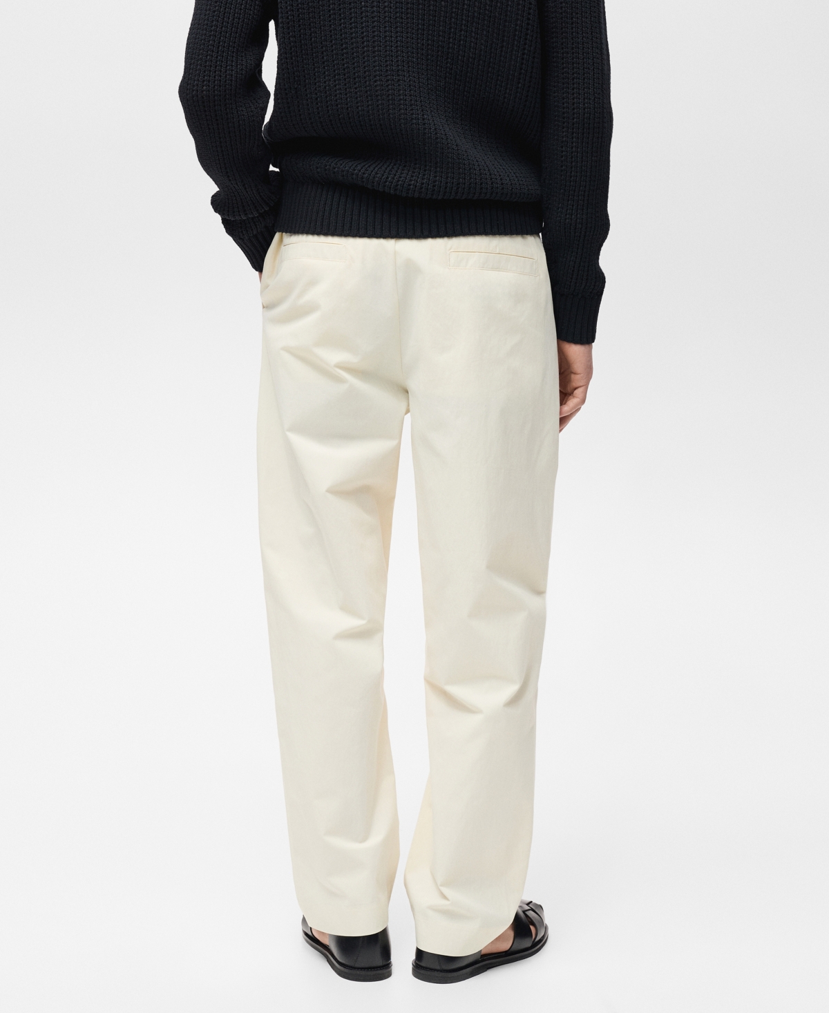 Mango Relaxed Belted Technical Pants In Ecru