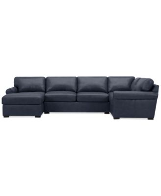 Radley Roll Arm 139" 4-Pc. Leather Square Corner Chaise Sectional