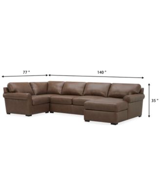 Radley Roll Arm 139" 4-Pc. Leather Square Corner Chaise Sectional, Exclusively at Macy's