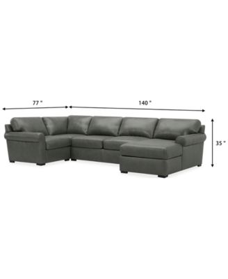 Radley Roll Arm 139" 4-Pc. Leather Square Corner Chaise Sectional