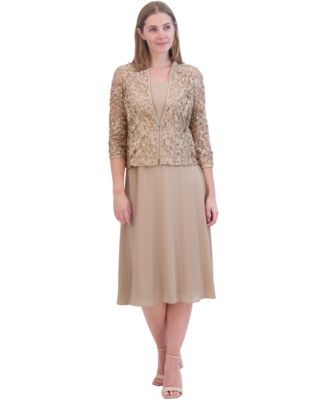Jessica Howard - Women's Soutache Jacket & Jewel-Neck Midi Dress