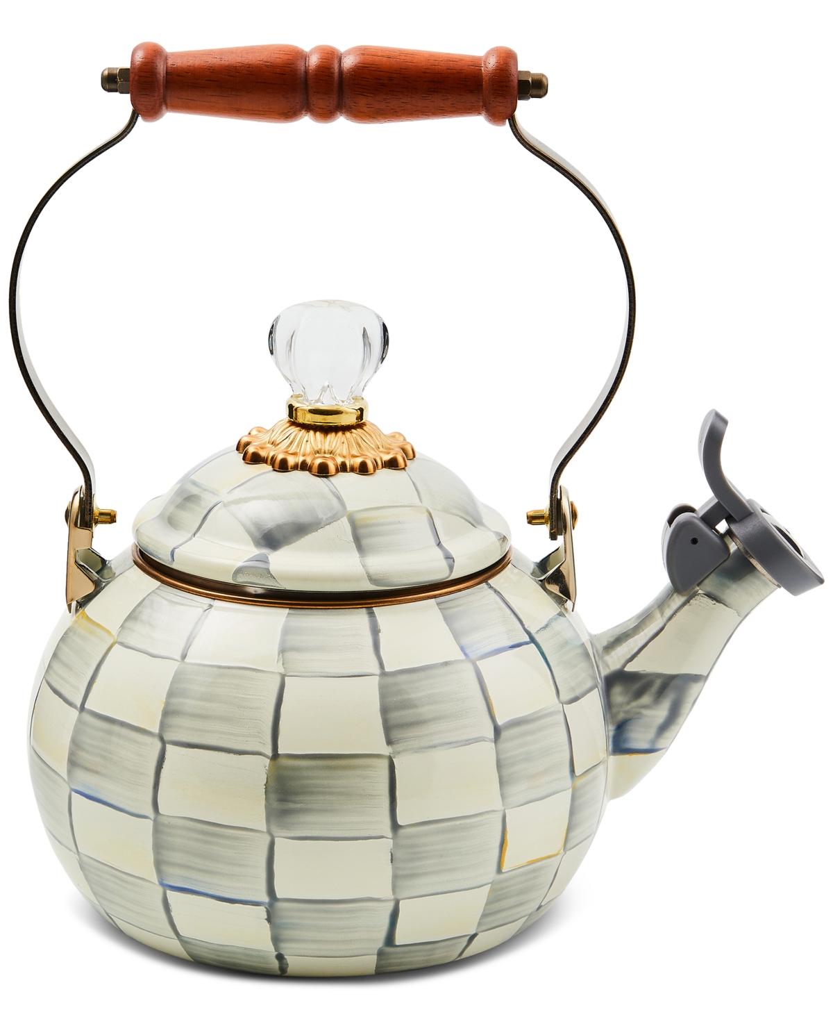 MACKENZIE-CHILDS STERLING CHECK WHISTLING 2-QT. TEA KETTLE 