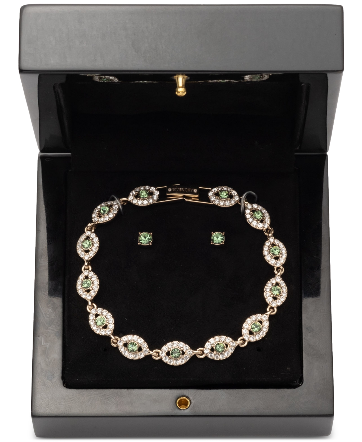 Givenchy Mixed Crystal Flex Bracelet & Stud Earrings Set In Lt,pas Grn