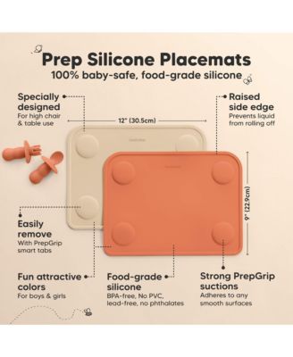 2-Pack Prep Silicone Placemats for Toddlers, Kids, Non Slip Suction Dining Table Baby Placemat, Easy to Clean
