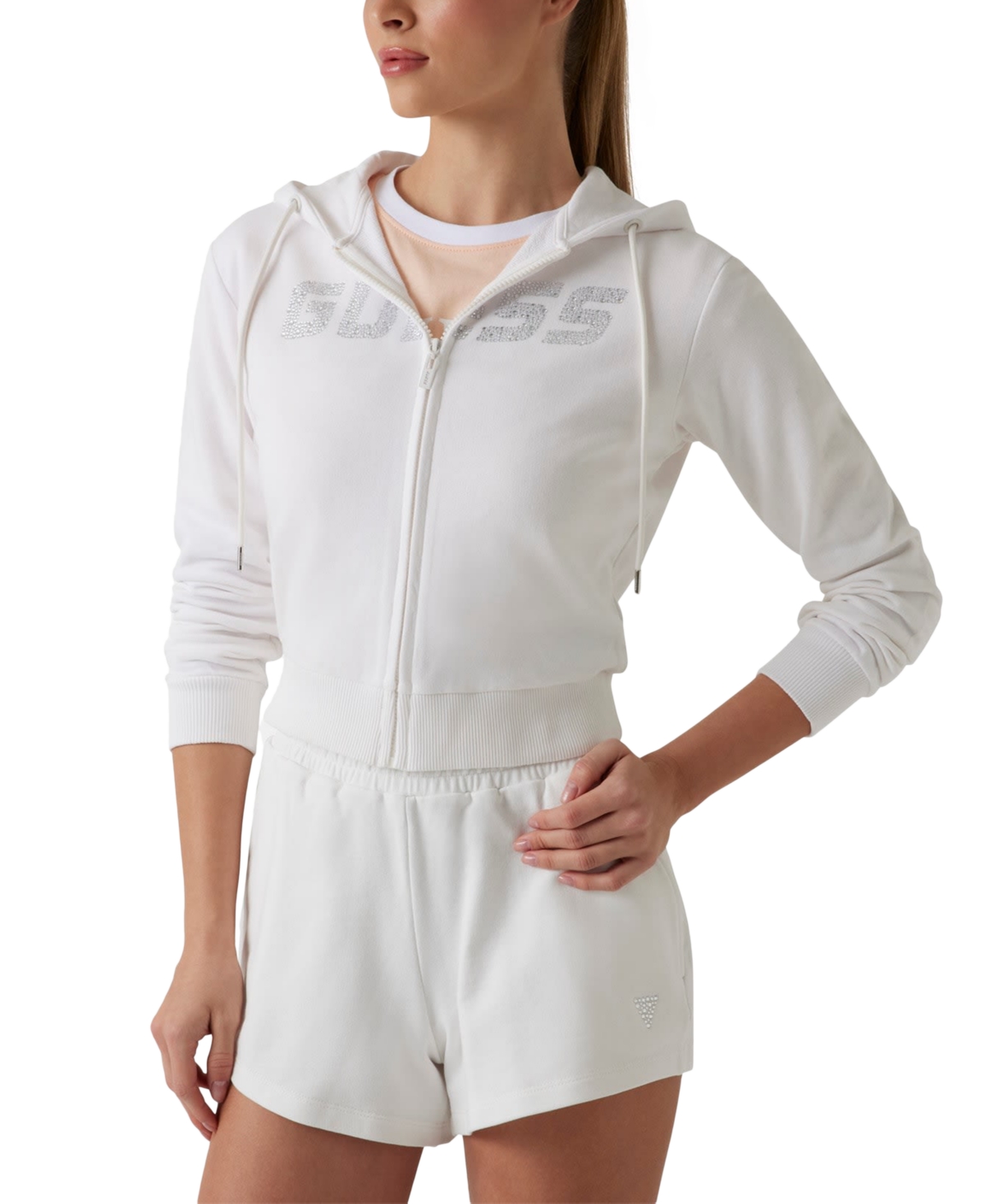 Women's Primula Rhinestone Logo Zip-Front Hoodie - Salt White