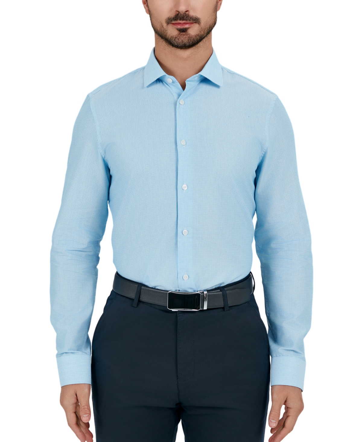 Men's Slim Flit Dobby Micro-Grid Button-Front Dress Shirt - Aquarius