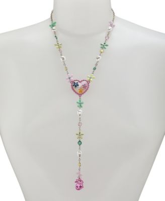 Faux Stone Spring Floral Heart Y Necklace